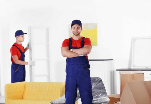 Boxes and furniture prepared for a Barbican flat move