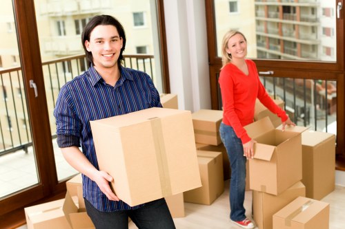 Loading office items for transport in a central London business move near Barbican
